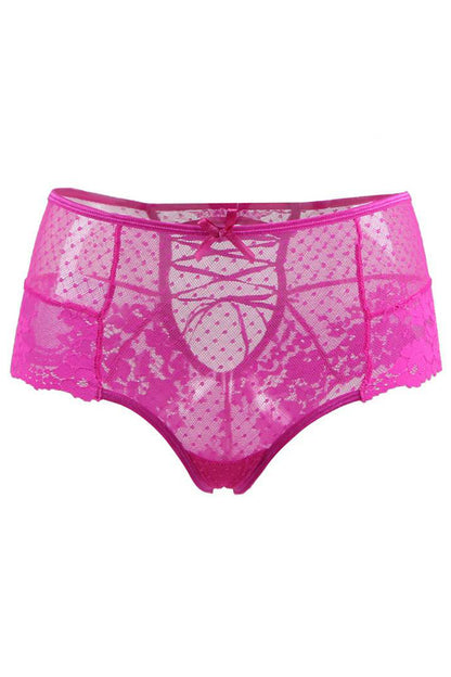 Tanga lacé dentelle taille haute Rose