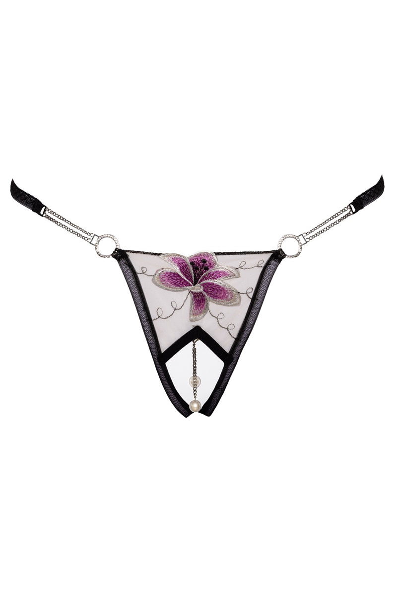 String ouvert Fleur brodée