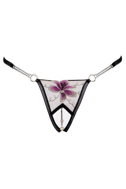 String ouvert Fleur brodée