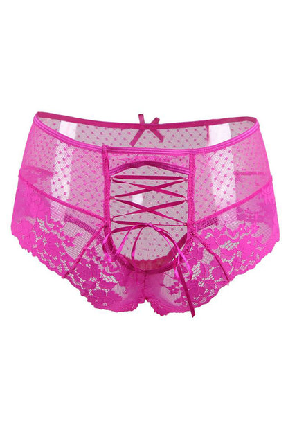Tanga lacé dentelle taille haute Rose