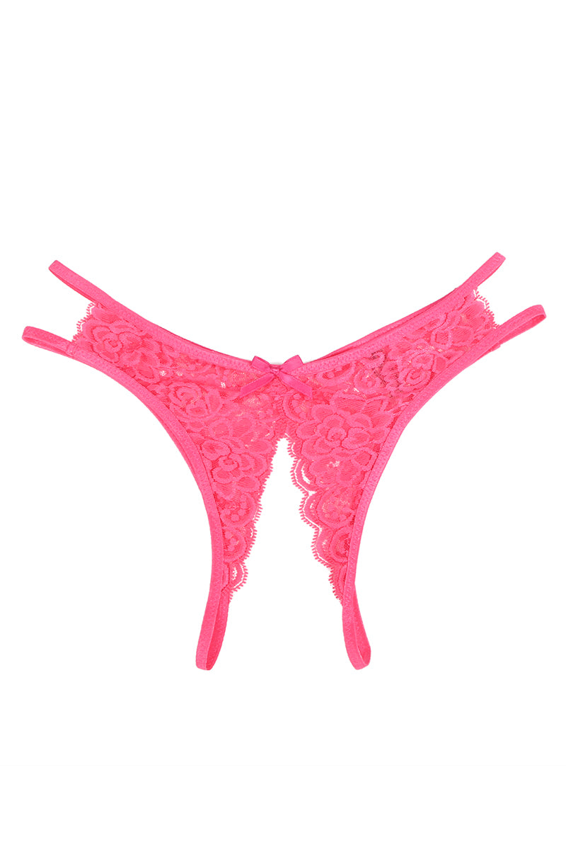 String ouvert dentelle Rose