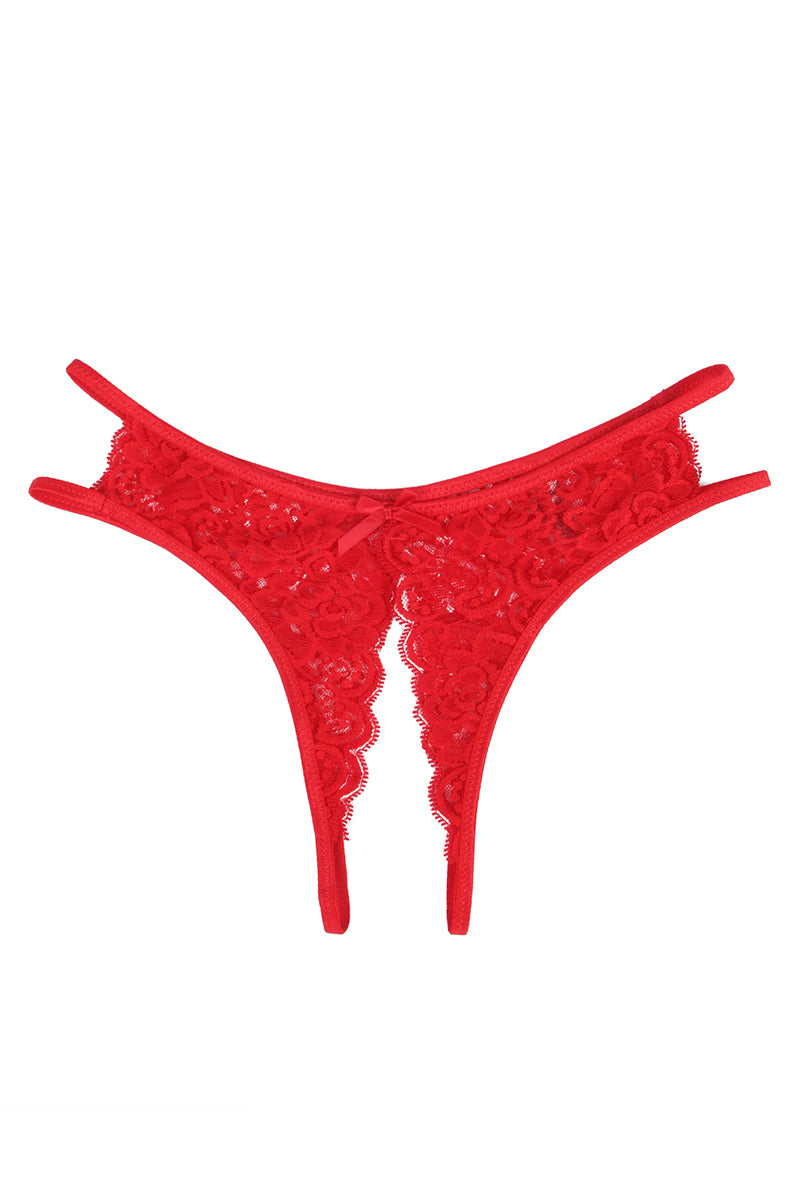 String ouvert dentelle Rouge