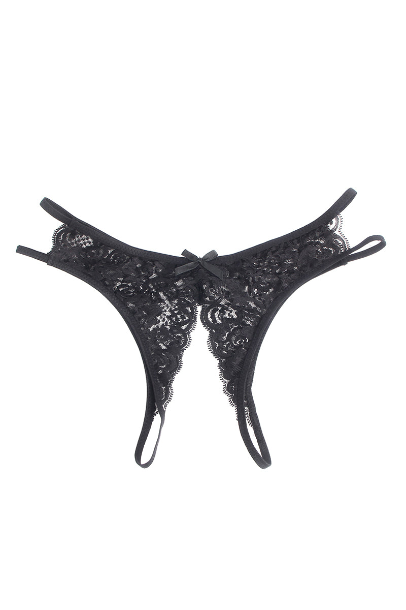 String ouvert dentelle Noir